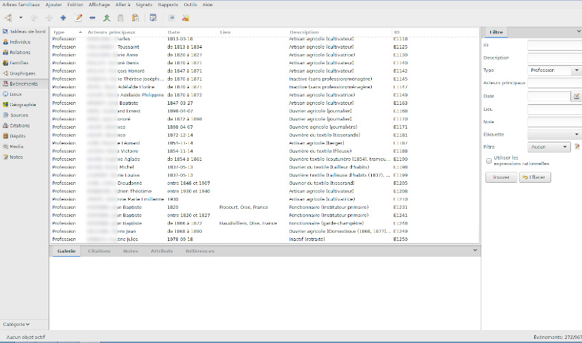 Liste d'événements de profession synthétisés sur Gramps